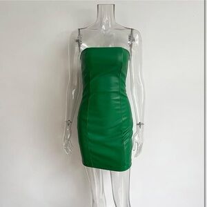 Strapless Faux Leather Green Dress